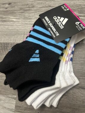 adidas Girls Superlite 6-Pack No-Show Socks - Black & White